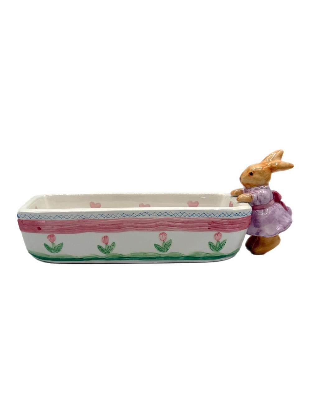 Vintage 1989 3D Easter / Spring Ceramic Cracker Holder – Floral – Bunny – Hearts